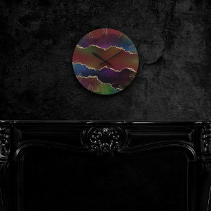 Intense Dark Agate Moody Rainbow Jewel Tone Round Clock