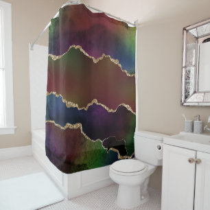 Intense Dark Agate   Moody Rainbow Jewel Tone Shower Curtain