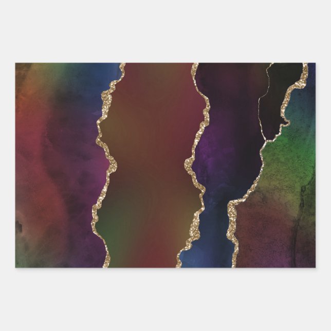 Intense Dark Agate | Moody Rainbow Jewel Tone Wrapping Paper Sheets (Front)