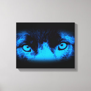 Intense Dog Eyes In Blue Abstract Art Canvas Print