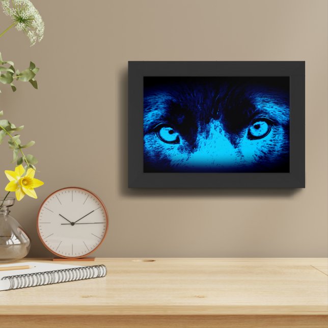 Intense Dog Eyes In Blue Abstract Framed Framed Art (Table Top)