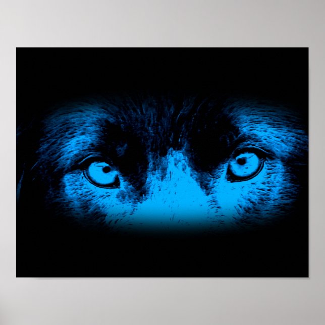 Intense Dog Eyes In Blue Abstract Poster (Front)