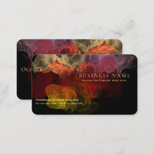 Intense Fiery Scarlet Fluid Ink Abstract on Black Business Card