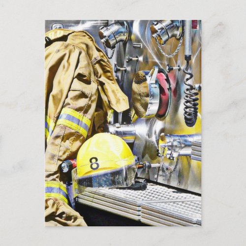 Intense _ Fireman Gear and Fire Truck Postcard