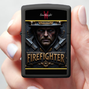 Intense Fireman Portrait Crossed Axes Honor Zippo Lighter