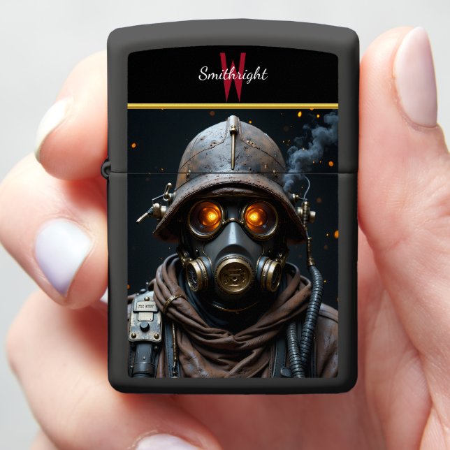 Intense Fireman Portrait Rusted Gear Gift Zippo Lighter (In Hand)