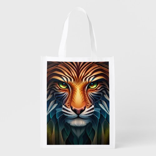 Intense Gaze A Close Up of a Majestic Tigers Face Grocery Bag