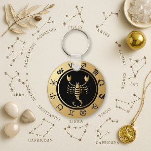 Intense Gold Scorpio Zodiac Wheel Keychain