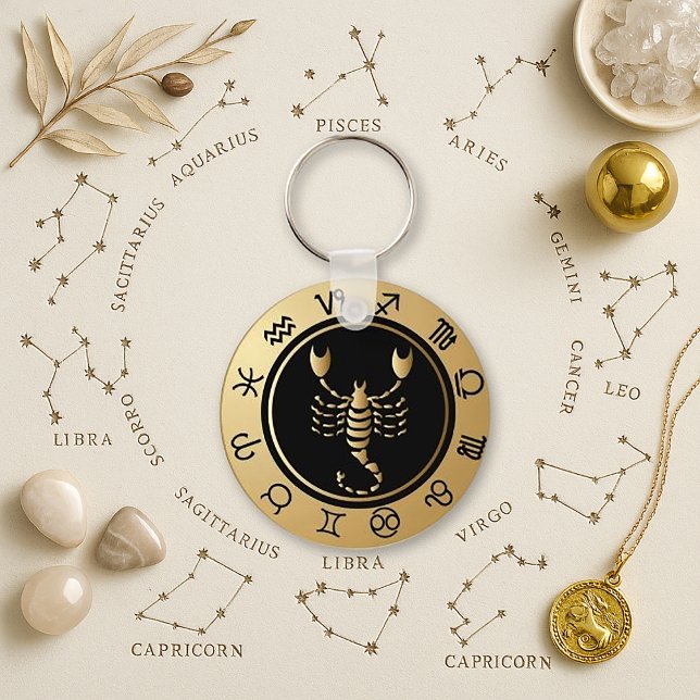 Intense Gold Scorpio Zodiac Wheel Keychain (Creator Uploaded)