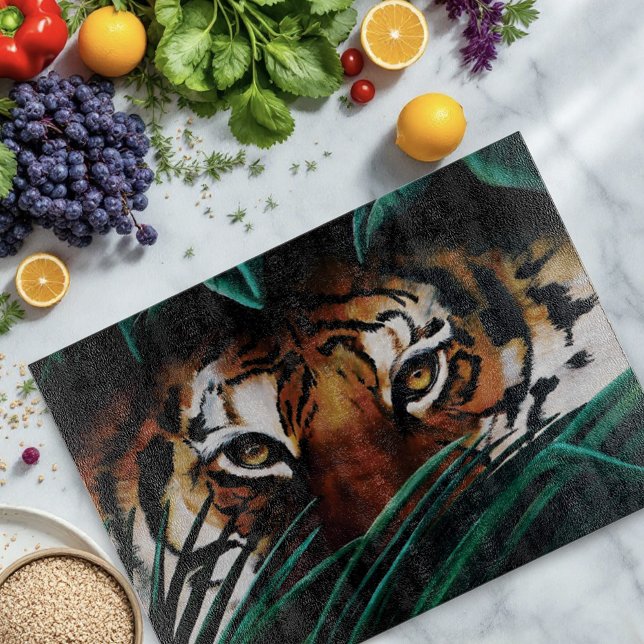 Intense Green Jungle Tiger Eyes Wildlife Leaves Cutting Board (Creator Uploaded)