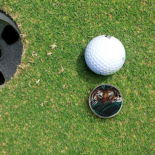 Intense Green Jungle Tiger Eyes Wildlife Leaves Golf Ball Marker