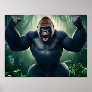 Intense Jungle Scene: Angry King Kong Gorilla Poster
