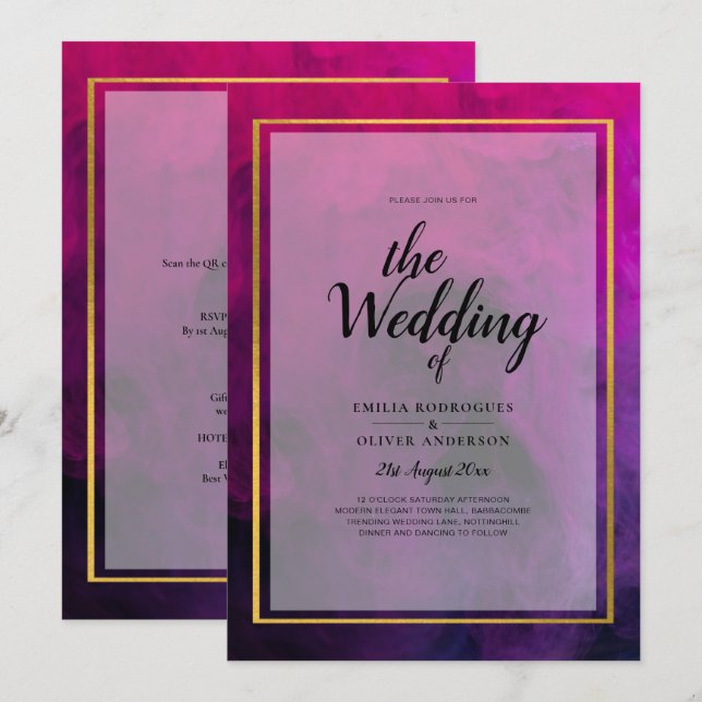 Intense Magenta Plum Purple INK Wedding INVITE (Front/Back)