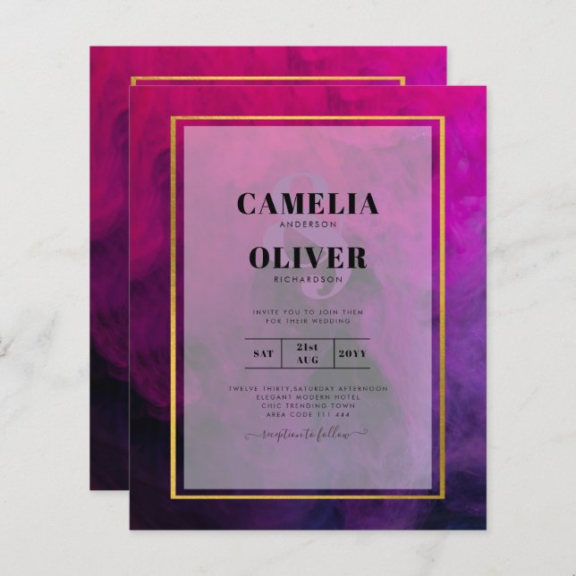 Intense Magenta Plum Purple INK Wedding INVITE (Front/Back)