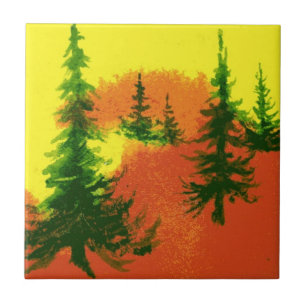 Intense morning sunrise pines ceramic tile