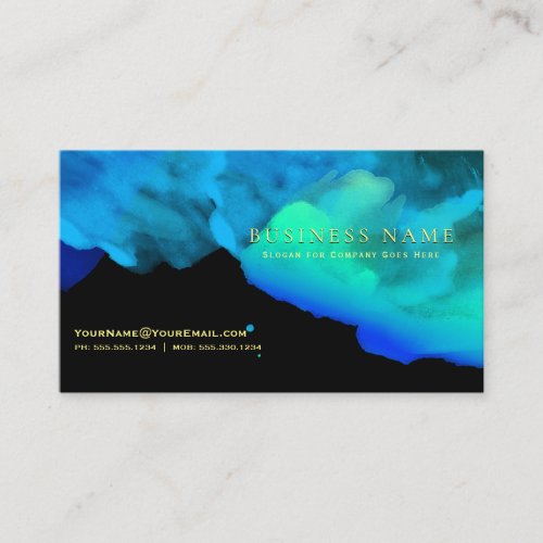 Intense Ocean Blue Green Watercolors on Black Business Card