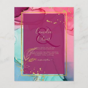 Intense PINK Turquoise GOLD WEDDING Alcohol Ink Flyer
