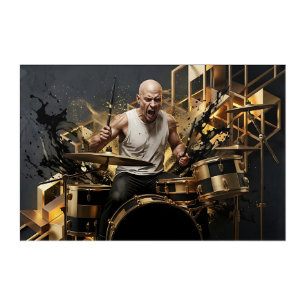Intense Rock Drummer Gold & Black Music Design Acrylic Print