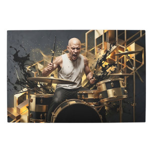 Intense Rock Drummer Gold & Black Music Design Metal Print