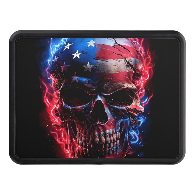 Intense shadow patriotic skull hitch cover (Front)