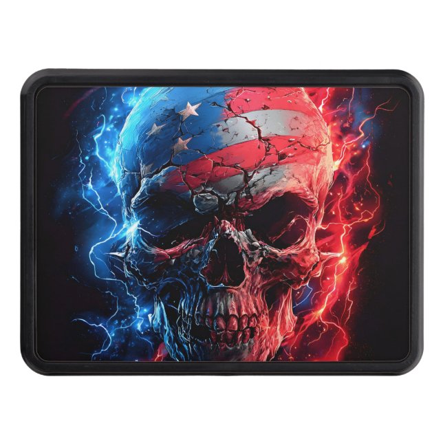 Intense shadow patriotic skull hitch cover (Front)