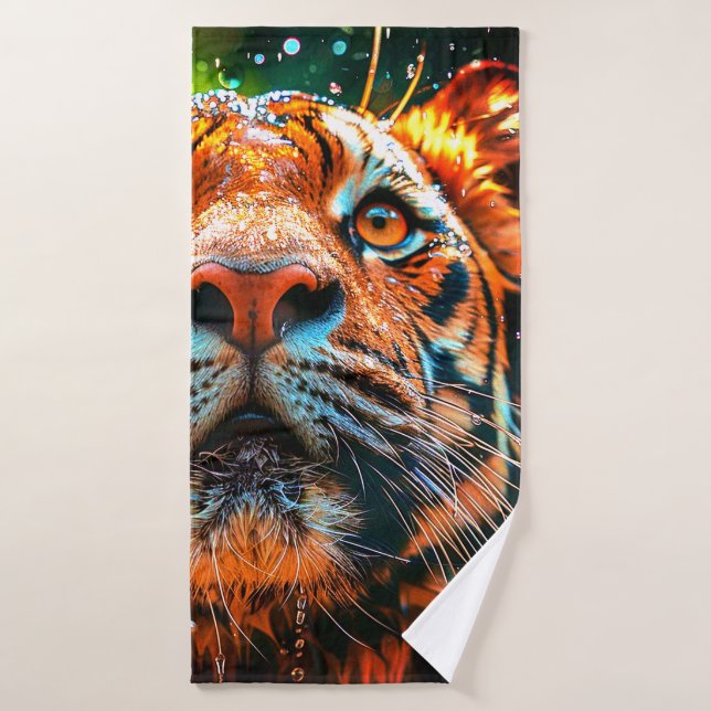 Intense Tiger Face Closeup Bath Towel (Bath Towel)