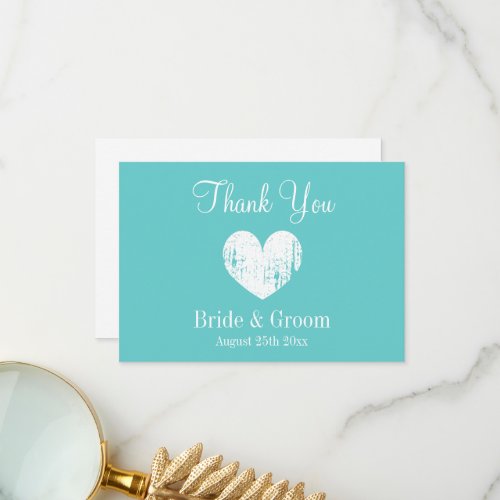 Intense turquoise blue and white chic wedding thank you card