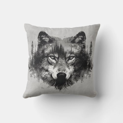 Intense Wolf Wolves Animal Nature Wildlife  Throw Pillow