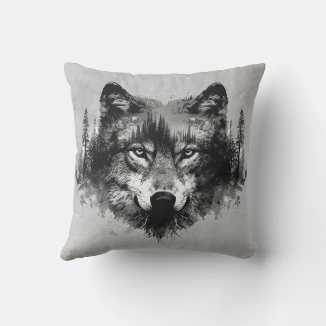 Intense Wolf Wolves Animal Nature Wildlife  Throw Pillow (Back)