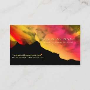 Intense Yellow Coral Pink Watercolors on Black Business Card