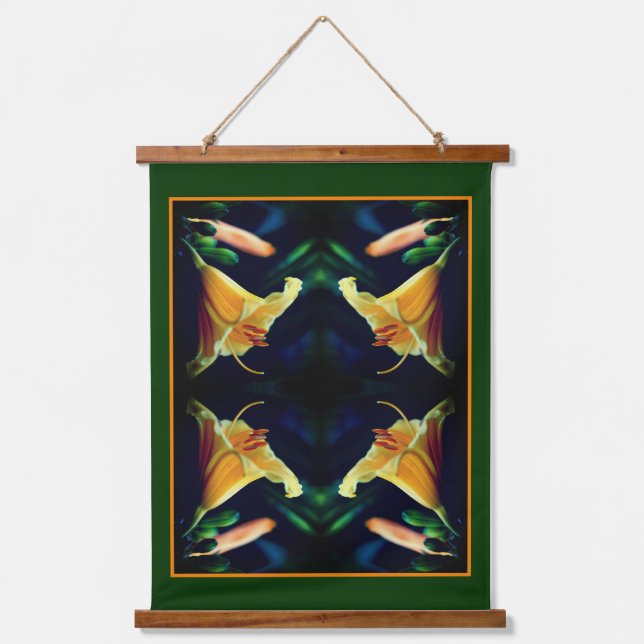 Intense Yellow Lily Flower Mirror Abstract Hanging Tapestry (Front)