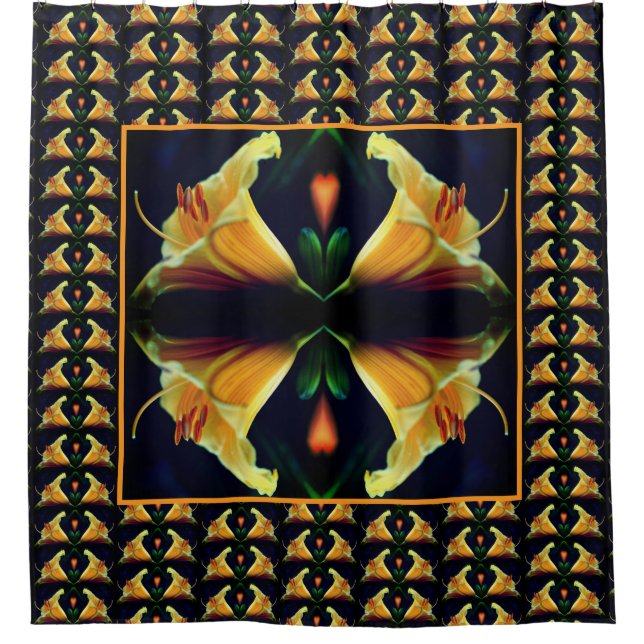 Intense Yellow Lily Flower Nature Art Pattern  Shower Curtain (Front)