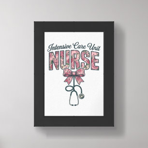 Intensive Care Unit Nurse Floral Bow Shirt Design_ Framed Art
