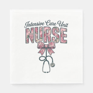 Intensive Care Unit Nurse Floral Bow Shirt Design_ Napkins