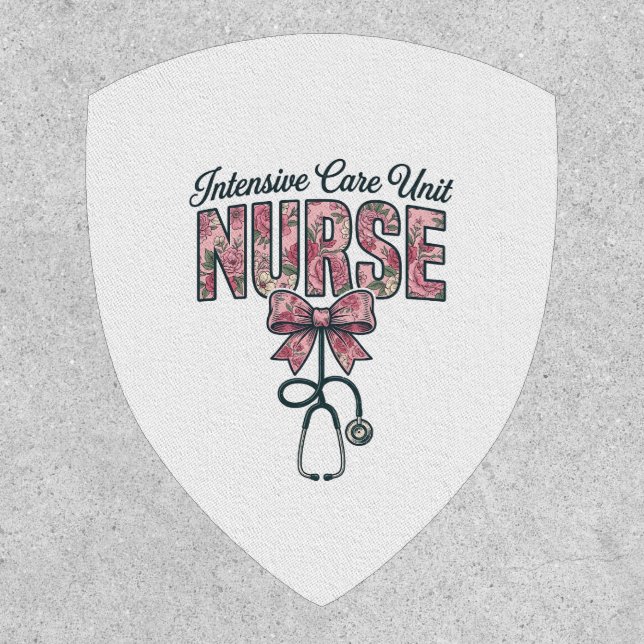 Intensive Care Unit Nurse Floral Bow Shirt Design_ Patch (Front)