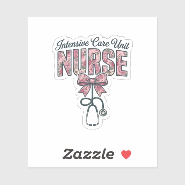 Intensive Care Unit Nurse Floral Bow Shirt Design_ Sticker (Sheet)