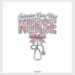 Intensive Care Unit Nurse Floral Bow Shirt Design_ Sticker