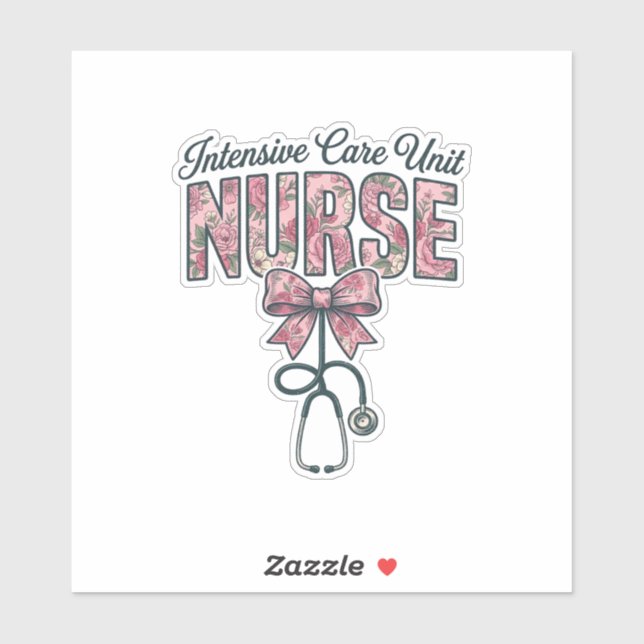 Intensive Care Unit Nurse Floral Bow Shirt Design_ Sticker (Sheet)