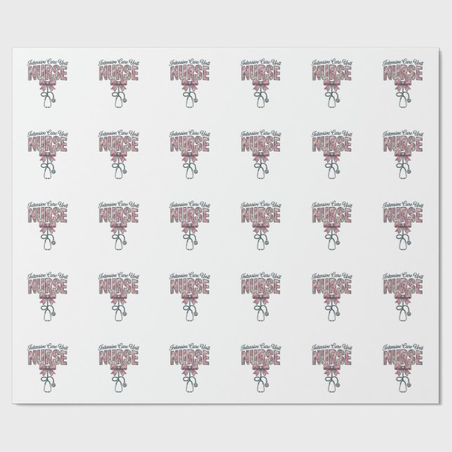Intensive Care Unit Nurse Floral Bow Shirt Design_ Wrapping Paper (Flat)