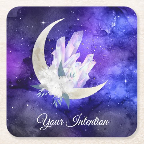  INTENTION Cosmic Floral Crystals EMOTO Square Paper Coaster