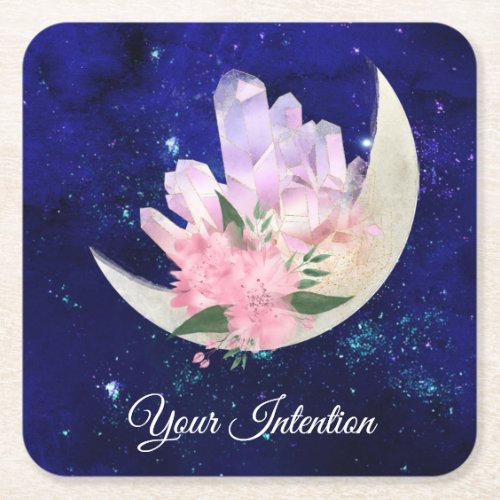  INTENTION Emoto Cosmic Floral Crystals Square Paper Coaster