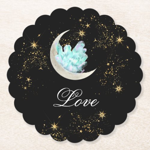   INTENTION LOVE Gold Celestial  Moon Crystal Paper Coaster