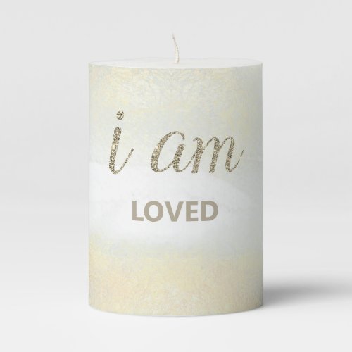   INTENTION Pastel Gold Glitter LOVED  Pillar Candle
