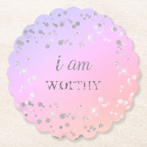 *~* INTENTION - PERSONALIZE - I AM WORTHY Glitter Paper Coaster