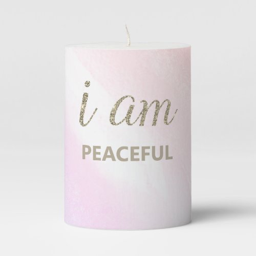 *~*  INTENTION Personalize PEACEFUL Gold Glitter Pillar Candle