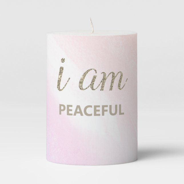 *~*  INTENTION Personalize PEACEFUL Gold Glitter Pillar Candle (Front)