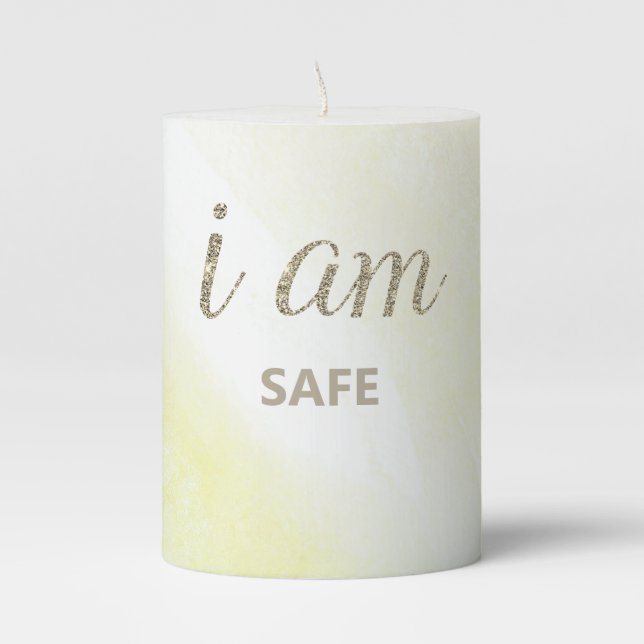 *~*  INTENTION -  SAFE Yellow Gold Glitter Pillar Candle (Front)