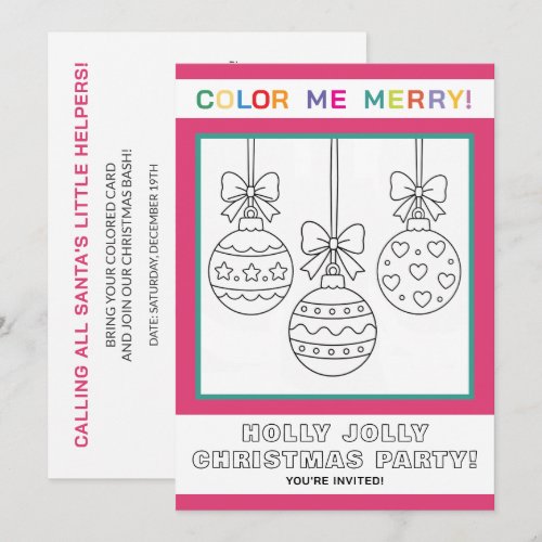 Interactive Kids Christmas Coloring Page Party Invitation