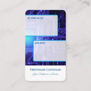 Interactive personal offer and customer notes neon business card