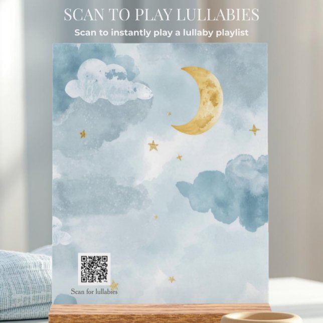 Interactive QR Code Lullaby Blue Watercolor Moon Acrylic Sign (Creator Uploaded)
